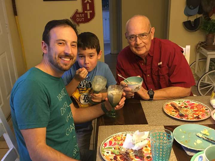 Daniel with son, Jordan, and grandson drinking root beer floats.